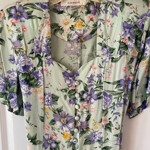 Green with Purple Flowers A-line Dress. Size 10